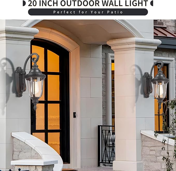 Outdoor Wall Light Fixture Black Porch Lights Outside Wall Mounted Lighting Clear Glass Shades Exterior Waterproof Lanterns Modern Outdoor Wall Sconces for Home Yard Patio