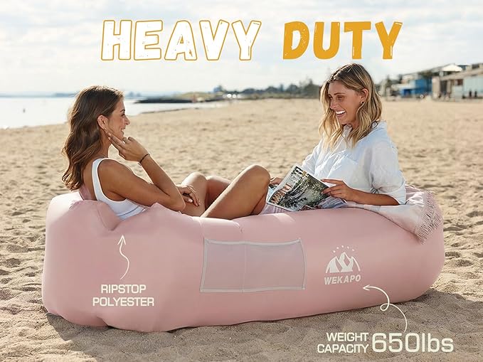 WEKAPO Inflatable Couch Air Lounger Chair - Camping &amp Beach Accessories Portable Blow up Sofa for Hiking Lawn Indoor/Outdoor Movies &amp Music Festivals. Lightweight and Easy to Set Up Air Ham