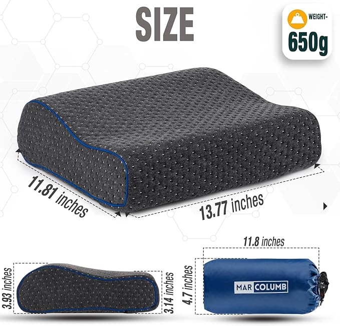 Travel &amp Camping Comfortable Memory Foam Pillow – Easy to Carry Portable Bag – Temperature Regulating Pillow Case - Perfect for Travelling (Grey Contour II)