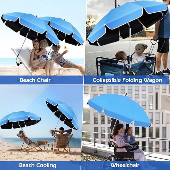 Umbrella 360°Adjustable Protection Stroller 48.8 beach chair umbrella with clamp high UV protection. 3 Adjustable areas 180°+360° for fishing golf beach camping (chair not included)