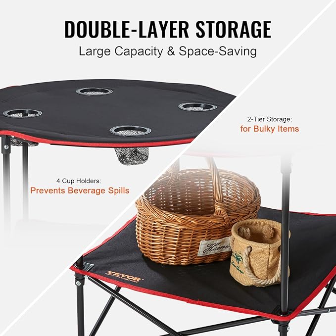 VEVOR Folding Camping Table Outdoor Portable Fold Up Lightweight Side Table for BBQ Tailgating Picnic Travel Hiking Fishing