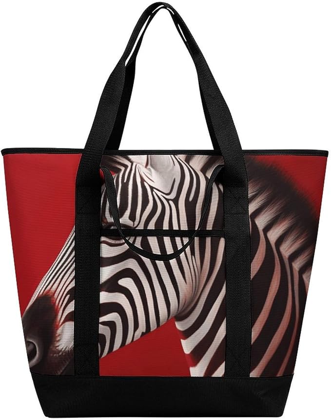 Insulated Shopping BagLarge Reusable Cooler Bags Zebra Red Printed Foldable Shopping BagTravel Waterproof Shoulder Bag