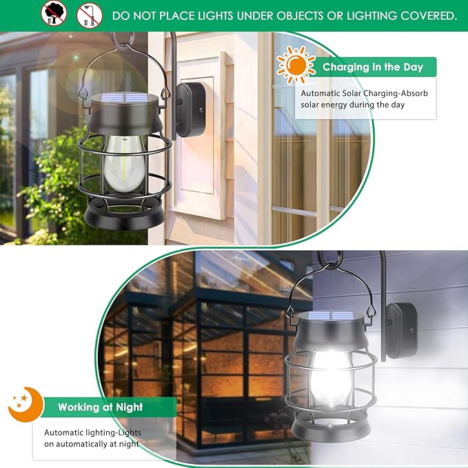 UBright 2 Pack Solar Lantern Lights Outdoor Waterproof Metal Hanging Solar Lights for Outside Lanterns Decorative Outdoor for Patio Porch Garden Lawn Cool White