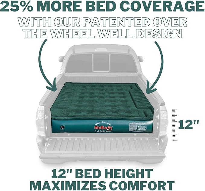 Pittman Outdoors AirBedz Lite PPI PV202C Full Size Short 6'-6.5' Truck Bed Air Mattress with DC Corded Pump (76x63x12 Inflated)GreenFull Size Beds
