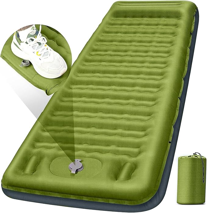 Camping Sleeping Pad Extra Thick 5 Inch Camping Mat with Pillow Built-in Foot Pump Inflatable Sleeping Pads Compact for Camping Backpacking Hiking Traveling Tent（Military Yellow）