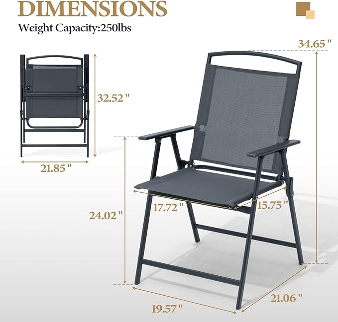 Crestlive Products Patio Folding Chairs Set of 8 Outdoor Folding Chairs with Durable Rust-Resistant Frame and Breathable Textilene Material for Outside Gray