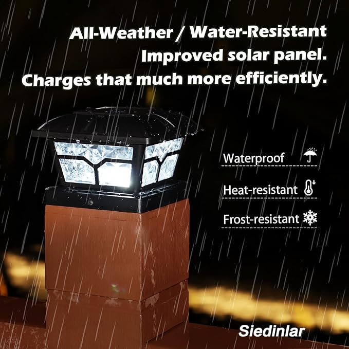 SIEDiNLAR Solar Post Cap Lights Outdoor 2 Color Modes 8 LEDs for 4x4 5x5 6x6 Posts Fence Patio Deck Decoration Warm White &amp Cool White Lighting Black (6 Pack)