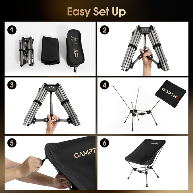 Portable Camping Chair Lightweight Compact Backpacking Chair with Side Pocket Wide Seat Folding Chair for Camping Hiking Beach - Supports 330Lbs Black