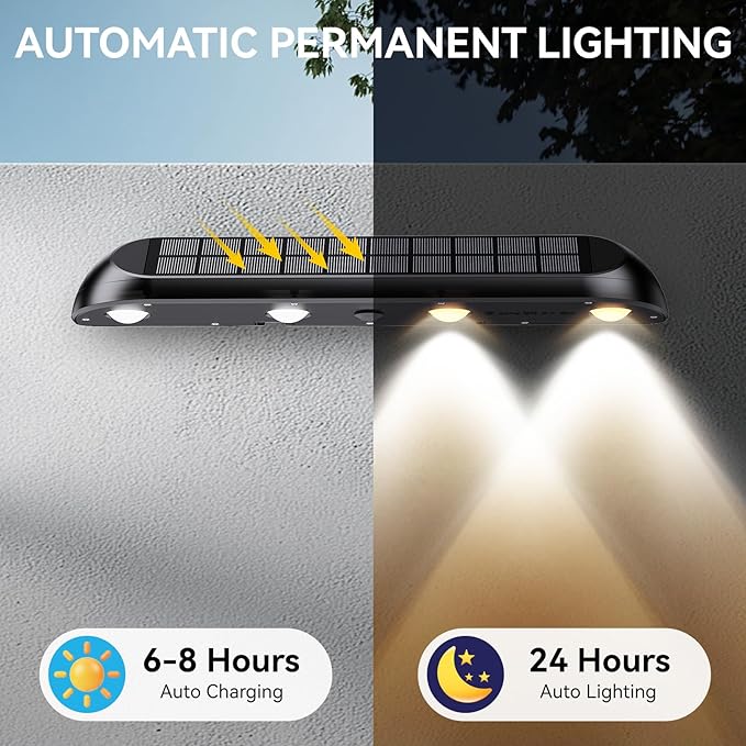 11.81inch Solar Fence Lights Outdoor Waterproof 3-Mode (3000K/4000K/6000K)4 LED with Upgraded High-Efficiency Solar Panel &amp Wide Beam for Backyard/Patio/Deck/Step/Home Improvement(4 Pack)