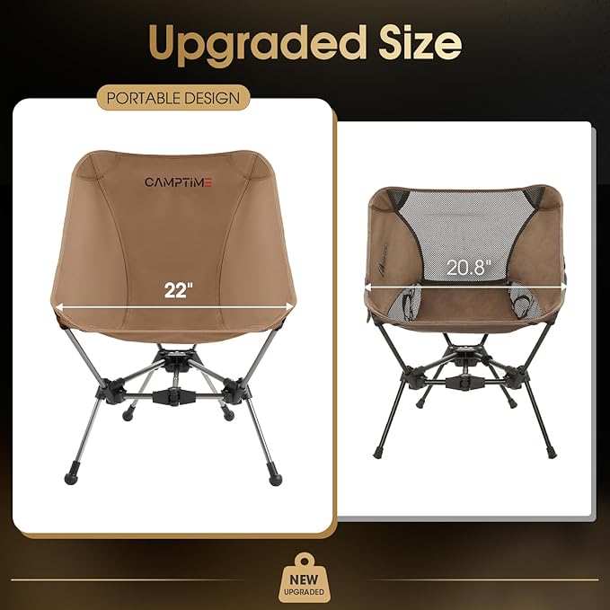 Portable Camping Chair Lightweight Compact Backpacking Chair with Side Pocket Wide Seat Folding Chair for Camping Hiking Beach - Supports 330Lbs Khaki