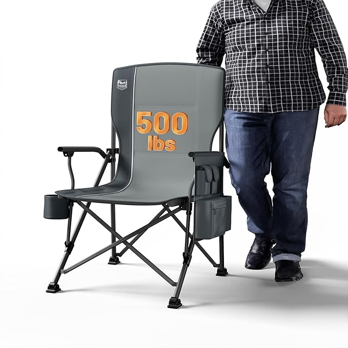 TIMBER RIDGE Oversized Folding Camping Chair High Back Heavy Duty for Adults Support up to 500lbs with Cup Holder Side Pocket Cooler Bag