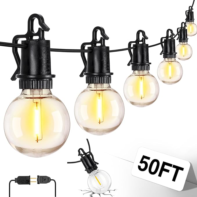 ZJOJO 50FT Outdoor String Lights G40 Globe Outdoor Lights with 25 Shatterproof LED Bulbs 2700KIP65 Waterproof Patio Light