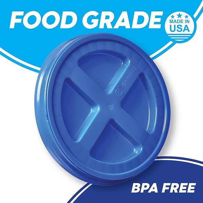 Gamma Seal Lids for 3.5 5 6 and 7 Gallon Buckets – Pack of 6 Blue Gamma Lids – Food Grade BPA Free Reusable Lids Made in USA