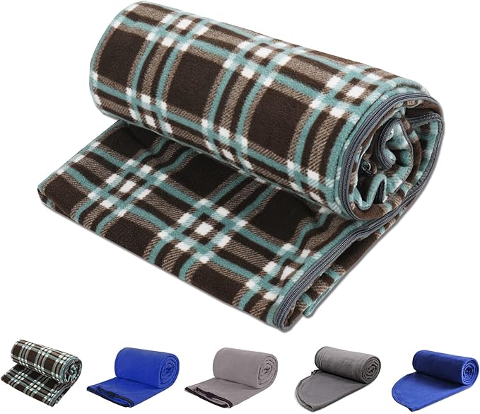 REDCAMP Fleece Sleeping Bag Liner Thicker for Adult Warm or Cold Weather 73 Long Full Sized Zipper Camping Blanket for Outdoor Indoor Used with Sack Brown