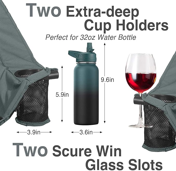 Oversized USLCamping Chair - 2 Person Portable Folding Outdoor Loveseat Heavy Duty Lawn Chairs for Adults with Padded Cushion &amp Dual Cup Holders Supports 660LBS for CampingSportsPicnic (Grey)