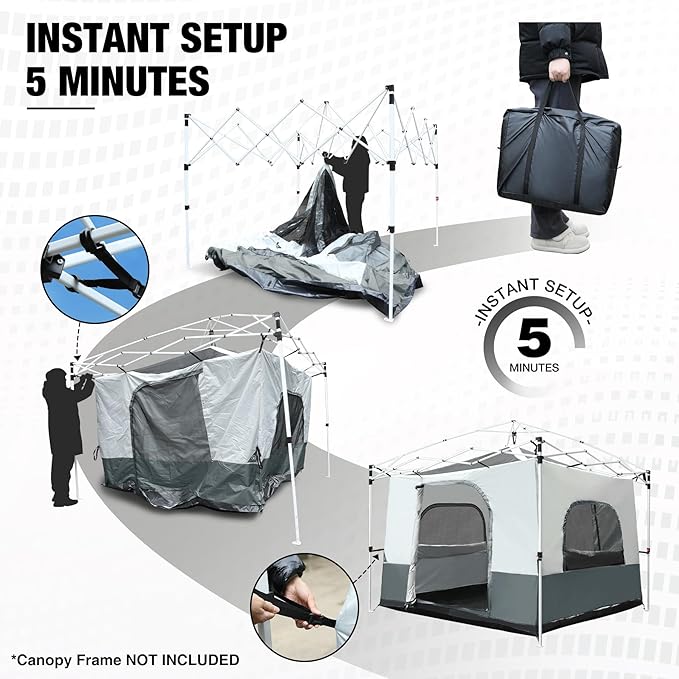 REDCAMP Canopy Camping Tent for Pop Up Canopy Tent Inner Tent Converts Straight Leg 10'x10' or 10'x20' Canopy into Camping Tent Fits 4-6 Person(Frame/Shelter NOT Included)