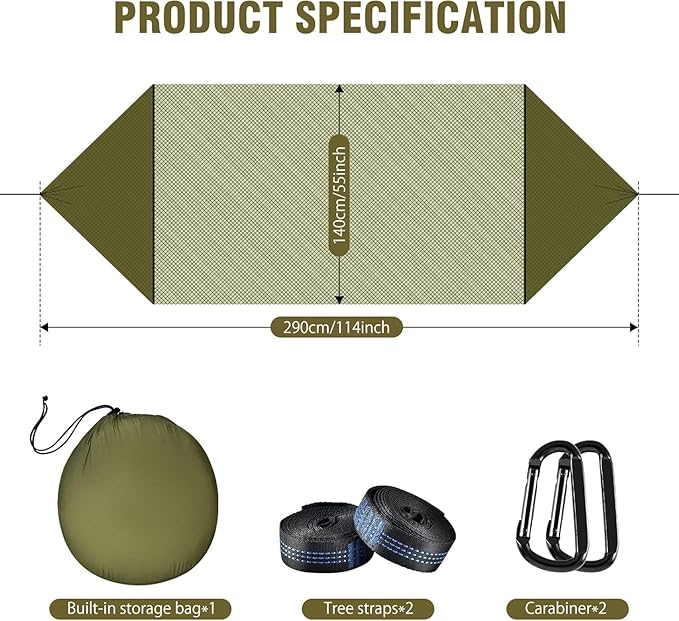 Camping Hammock with Mosquito Net Lightweight Portable Double &amp Single Hammock Tent with 2 Tree Straps Parachute Nylon Hammock for Outdoor Backpacking Beach Backyard Patio Hiking Arm Green