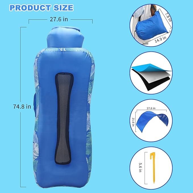 Inflatable Couch Inflatable Lounger Air Sofa | No-Pump Blow Up Couch | Ergonomic Design Air Couches Outdoor for Camping &amp Park &amp Beach Upgrade Your Camping Accessories-with Sun Shade