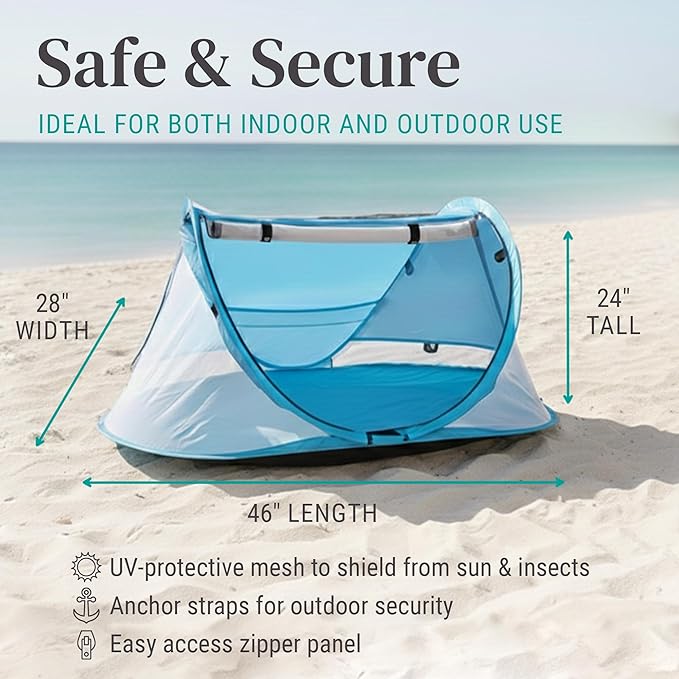 KidCo - Peapod Prestige Lightweight Outdoor Portable Toddler Travel Tent Play Tent with UV Protection Sun Shade &amp Toy Loops Ages 6 Months - 4 Years (Sky)