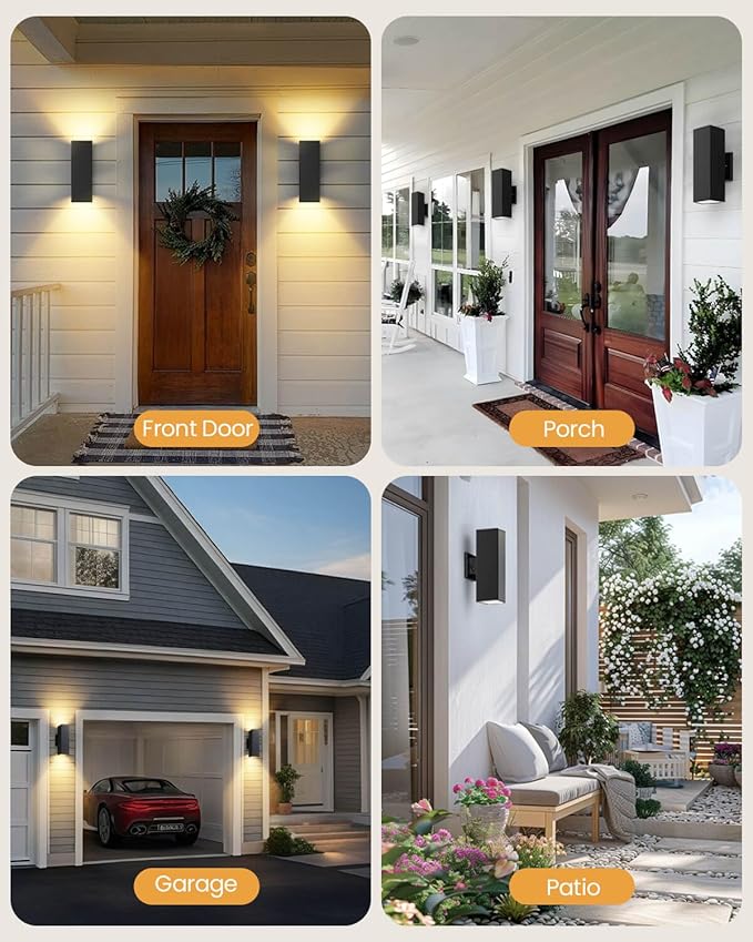 SHIMR Dusk to Dawn Outdoor Lighting 2 Pack Modern Exterior Lighting Fixtures Wall Mount with E26 Base Aluminum Anti-Rust Outdoor Sconce Lights Up and Down Outside Lights for House Porch Garage