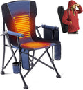 Heated Camping Chairs for Adults Portable Heated Chairs for Outdoor Outdoor Heated Chair Folding Chairs Heavy Duty Lawn Chairs for Adults with Cup Holder Navy Blue (Battery NOT Included)