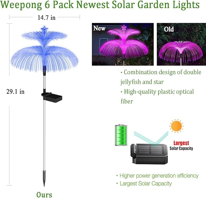 Solar Garden Lights 6 Pack New Upgraded Solar Lights Outdoor Waterproof 7 Color Changing Double Jellyfish and Star Flower Garden Decor Yard Lawn Christmas Decorations Gifts for Women Mom