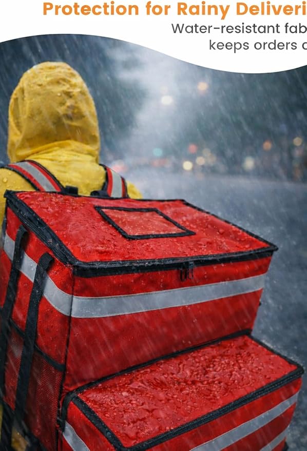 Bodaon Food Delivery Backpack with 2 Base Plates Dual-Layer Insulated Compartments Waterproof Lining Reflective Strip - Pizza Delivery Bag for Bike Couriers Grocery Takeout Food Transport
