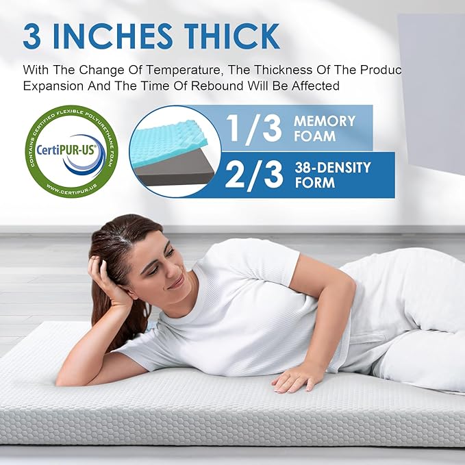 KingChii Memory Foam Camping Mattress Portable Roll Up Sleeping Pad for Road Trip Floor Mat Roll Up Futon Mattress for Guests Sleepoverr