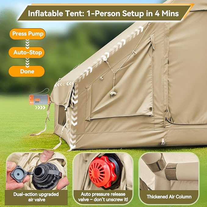 Inflatable Camping TentEasy Set up with Electric Air Pump Waterproof Blow Up Tent for Adults Portable Outdoor for Camping&ampHiking