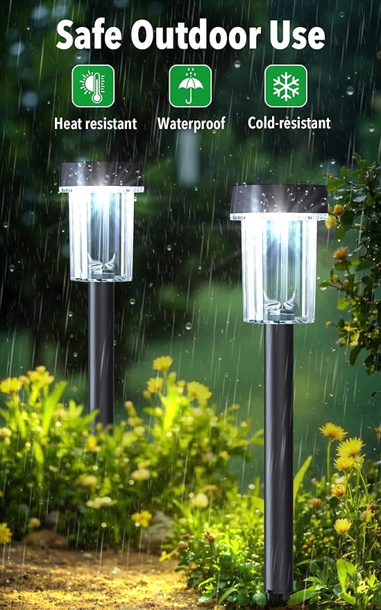 Solar Pathway Lights Outdoor 12 Pack - IP55 Waterproof Solar Powered Garden Lights 6000K Cold White LED Auto On/Off Outdoor Solar Lights for Yard Driveway Patio Decor Landscape Lighting