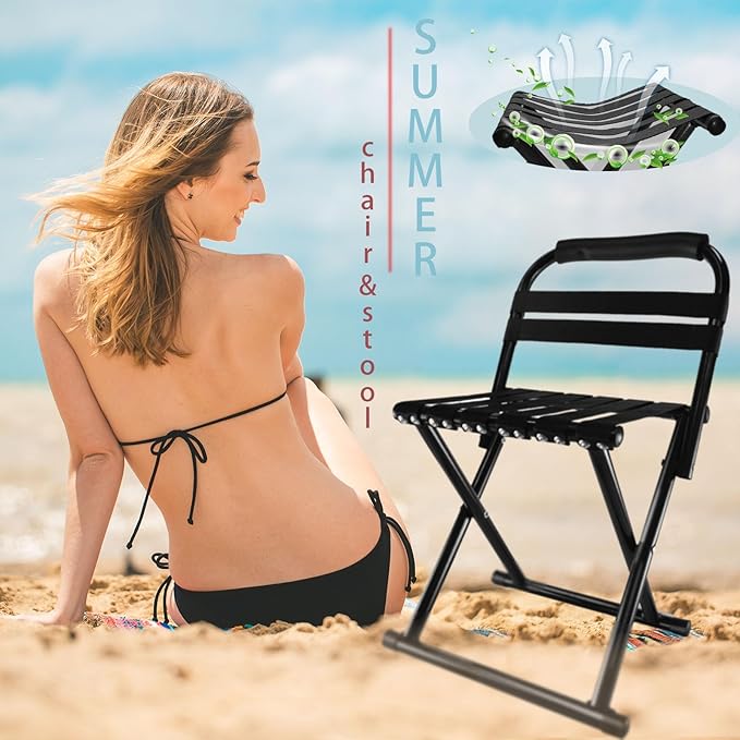 Folding Camp Chair for Camping Stool 24 Inch Oversized Foot Rest 500 Lbs Portable Folding Camp Chair for Adults(Black)