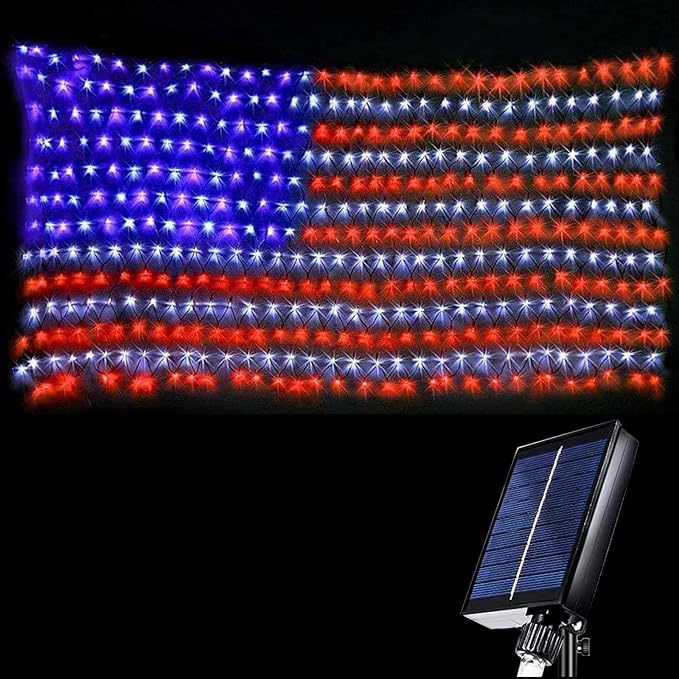 HYH American Flag Lights Outdoor Solar String Lights with 420 Super Bright LED Waterproof Flag Net Light of The United States for YardGardenFestivalHoliday4th of JulyIndependence Day Decoration