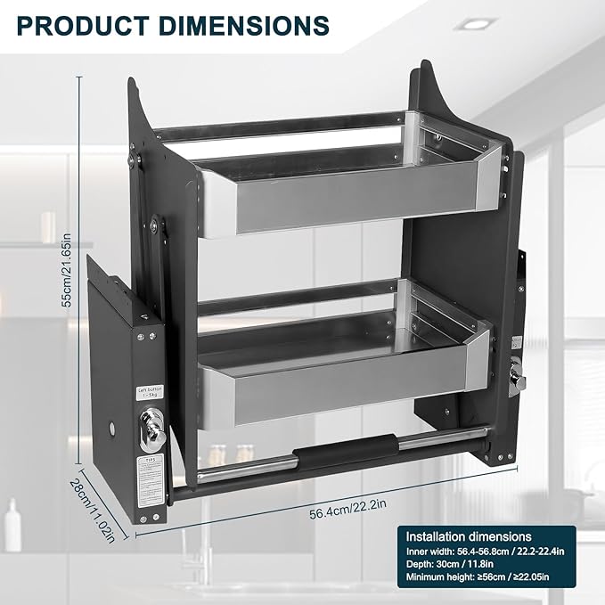2 Tier Heavy Duty Pull Down Shelf 22.2-22.4 Inch Width 11 Inch Depth 22 Inch Height Shelf Organizer for Kitchen Pots Pans &amp Pantry Storage