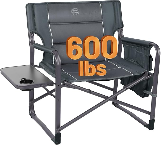 Timber Ridge XXL Upgraded Oversized Directors Chairs with Foldable Side Table Detachable Side Pocket Heavy Duty Folding Camping Chair up to 600 Lbs Weight Capacity (Gray) Ideal Gift
