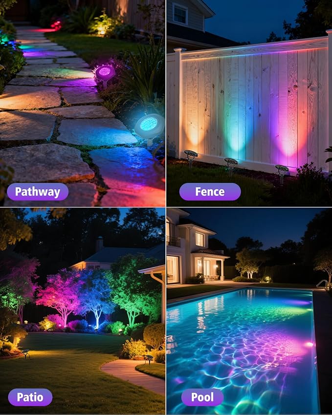 CORESLUX Solar Spot Lights Outdoor Waterproof IP68 3-in-1 LED Color Changing Solar Landscape Lights 2 Light Modes Landscape Path Lights for Outside Garden Yard Pond Pathway