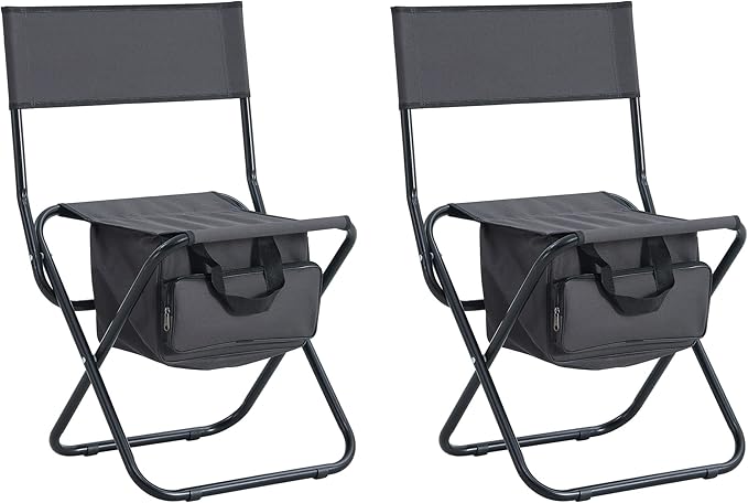 2-Pack Folding Chairs Portable Camping Chairs with Storage Pouch &amp Anti-Slip Feet No Setup Required Instant Outdoor Chairs for Lawn Beach Picnic Concert Supports 280LBS (Gray)