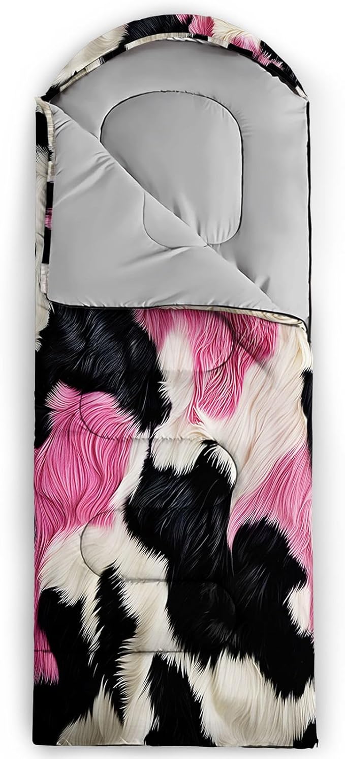 Kids Sleeping Bag for Boys Girls3D Pink Stars Print-Lightweight Warm Portable Outdoor Indoor-Waterproof Cold Weather Resistant Sleeping Bag for Camping Hiking
