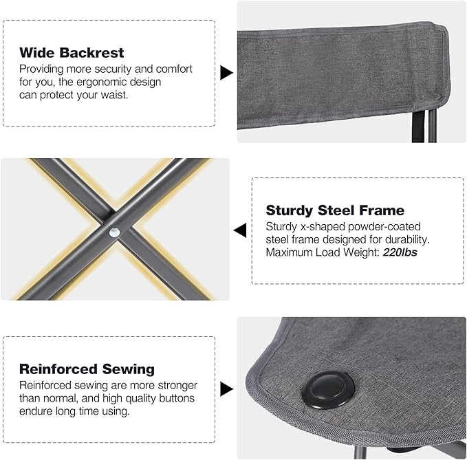 REDCAMP 2 Pack Tripod Camping Chairs Folding Lightweight Portbal 3 Legged Tripod Stool Seat with Cup Holders Small Fishing Chairs Compact for Adults Golf HuntingDark Grey