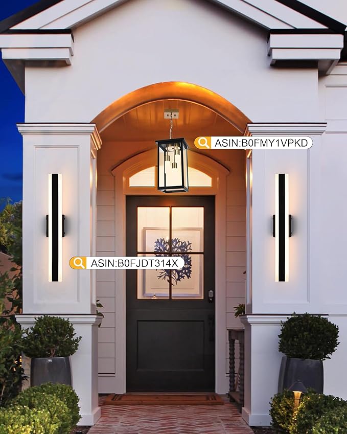 TODOLUZ 3-Light Large Outdoor Pendant Light with Frosted Coloum 5CCT Dimmable Exterior Chandelier Hanging Porch Lighting (3000K/3500K/4500K/5000K/6000K)