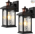 2 Packs Motion Sensor Outdoor Wall Lantern Dusk to Dawn Outdoor Lighting Black Porch Lights Fixture &amp Outside Wall Mount with Rippled Glass Exterior Sconce Light for Front Patio Garage Entryway