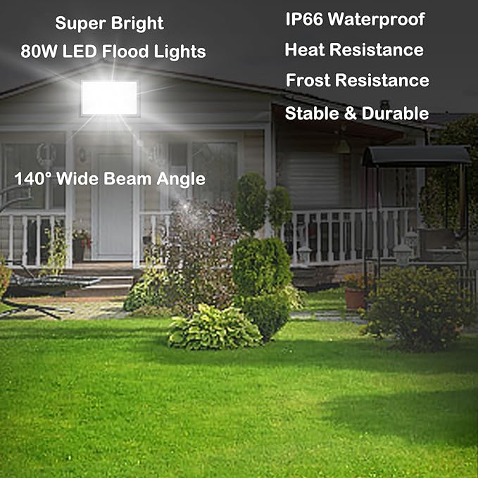 3 Pack 80W LED Flood Lights Outdoor 3CCT 3000/4500/6000K Selectable Floodlight Outside Work Light 9600LM IP66 Waterproof Security Lamps for Yard Garage Garden Workshop