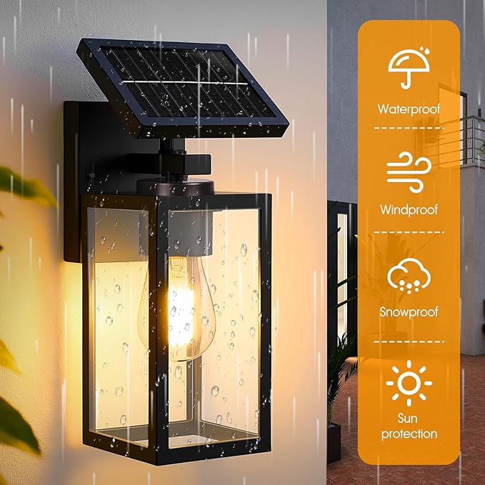 2Pack Solar Wall Lights Outdoor All-Metal Dusk to Dawn Solar Lanterns Outdoor Waterproof Porch Lights for House Front Garage Patio Shed (Bulb Included)