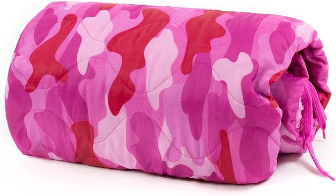 Farm Blue Pink Camo Military Camping Blanket - Woobie Blanket Poncho Liner - for Hiking Gear Backpacking and Car Survival Blankets - Unique New Pretty N Pink Custom Pattern Avail at