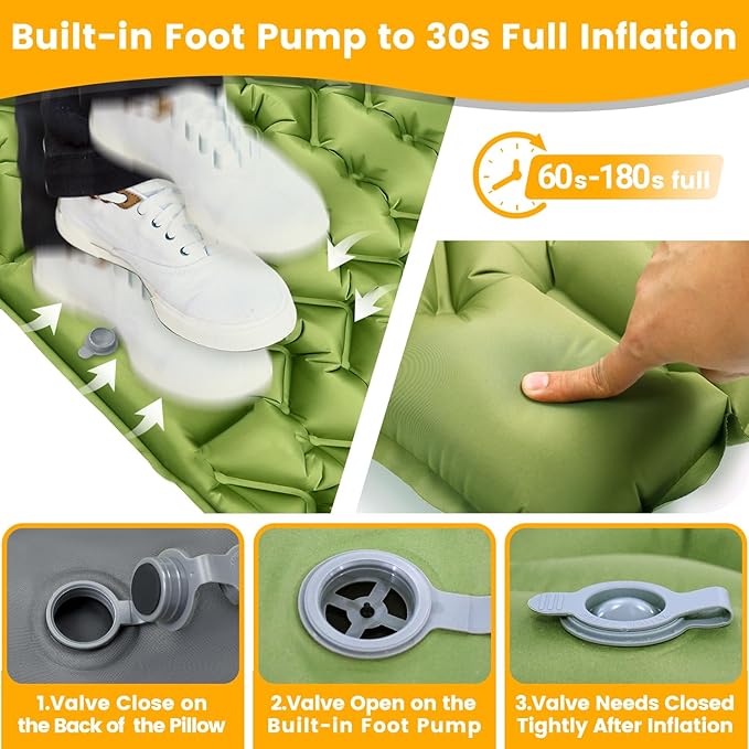Ultralight Double Sleeping Pad for Camping 4 Thick Inflatable Camping Mat with Built-in Foot Pump &amp Pillow for Backpacking Hiking Travel Tent Car
