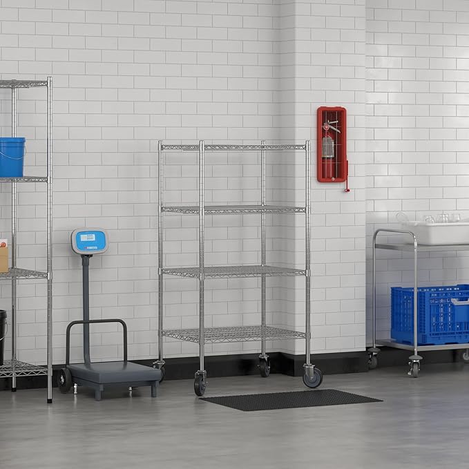 Commercial NSF Listed Chrome Mobile Wire Shelving Kit 24 x 30 x 60 with 4 Shelves Perfect for Warehouse Walk-in Refrigerator Freezer Grocery Store Restaurant Dishroom
