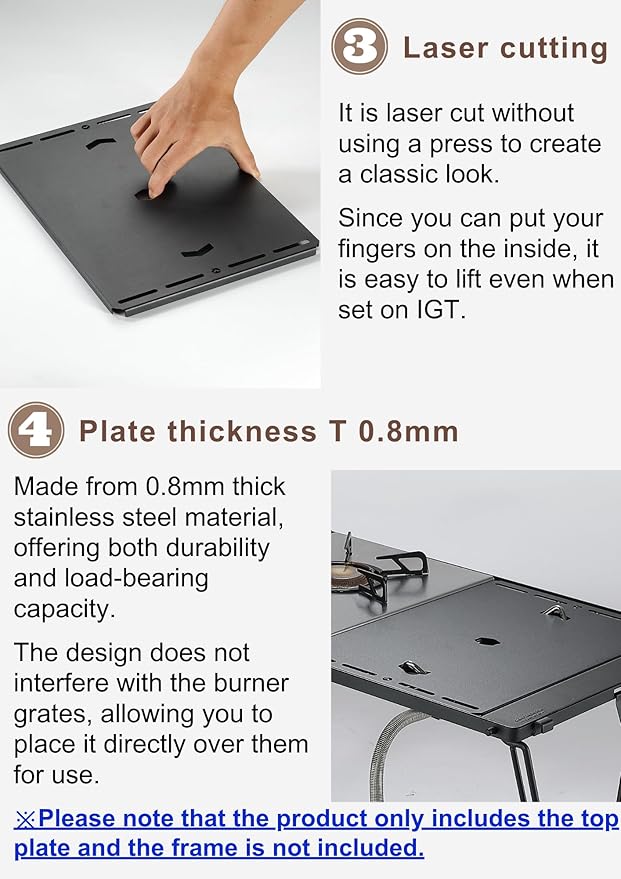 camping moon Cover Plate for Flat Burner IGT Top Plate Bridge Table Lid Stainless Steel Black CK-25BK