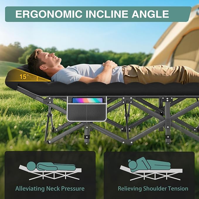 ZENPETIO Camping Cot for Adults Heavy-Duty Portable Cot Bed with Mattress Foldable Padded Sleeping Cots for Camping Travel Tent Day Bed Outdoor &amp Home Guest Max Load 500 LBS 75x28x15”