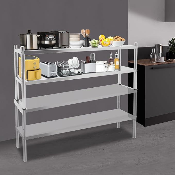 2-Tier Stainless Steel Overshelf Height Adjustable Shelving for Prep Table Heavy Duty 88 lb Per Shelf Storage Rack for Kitchen Restaurant Workshop