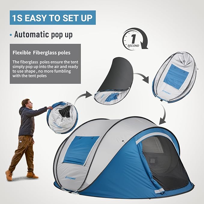 EchoSmile Instant Pop Up Camping Tent 2/4/6 Person Easy Setup Tent Water Resistant Dome Portable with Carry Bag