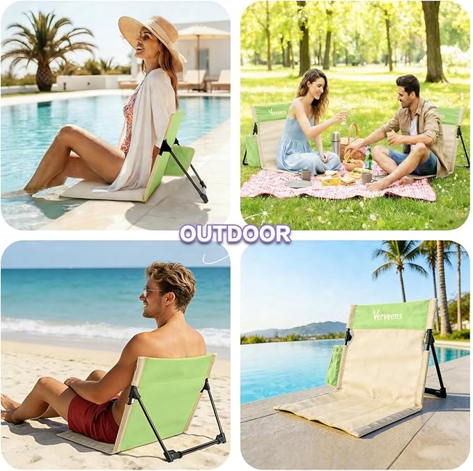 Extra Large Foldable Camping Chair with Cup HolderUltra-Light Portable Beach Chair with Carry Bag for Sunbathing Swimming Poolside Picnic Lawn Road Hiking Trips (Green)